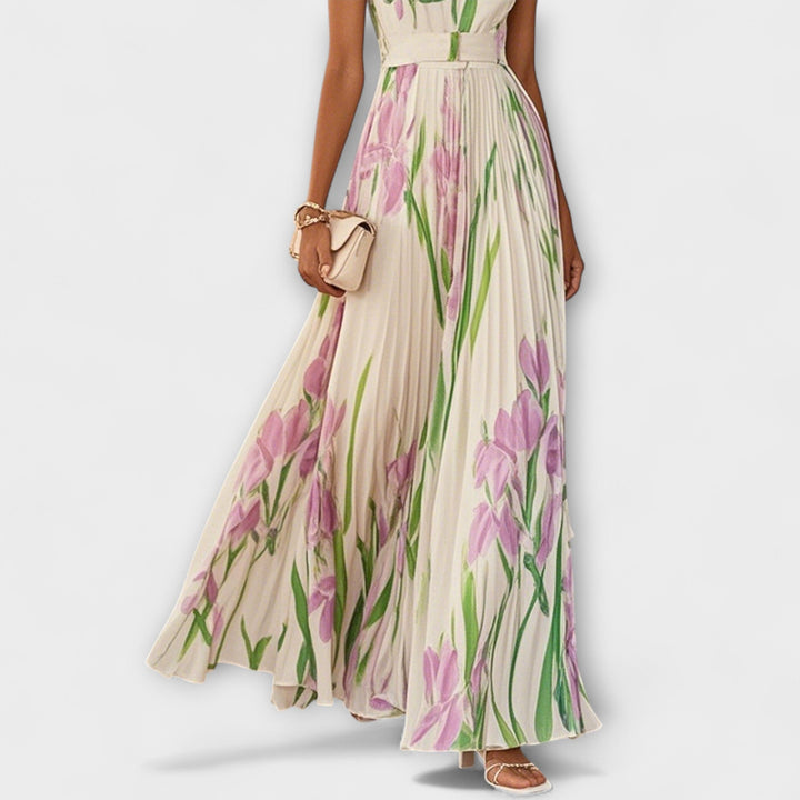 Madlen | Gefaltetes florales Chiffon Maxikleid