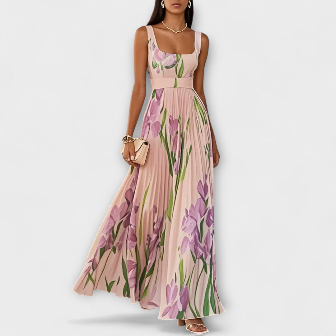 Madlen | Gefaltetes florales Chiffon Maxikleid