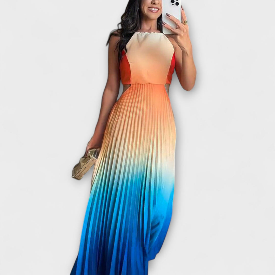 Hanna | Schickes Rückfreies Krawatten-Gradient Faltenmaxikleid