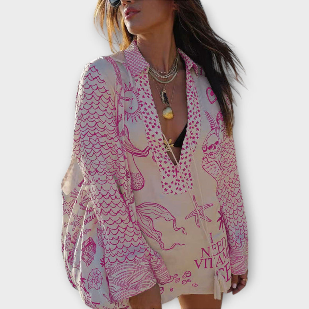 Heidi | Wasser Satin Quasten Shirt und Shorts Set