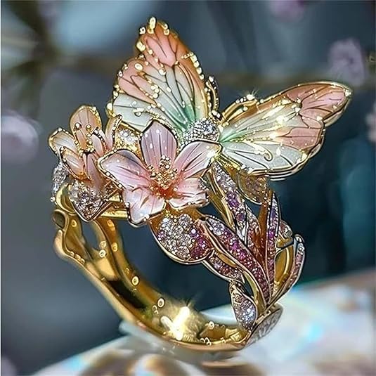 Ramona | Glänzender Schmetterlingsring aus Natur mit Zirkonia