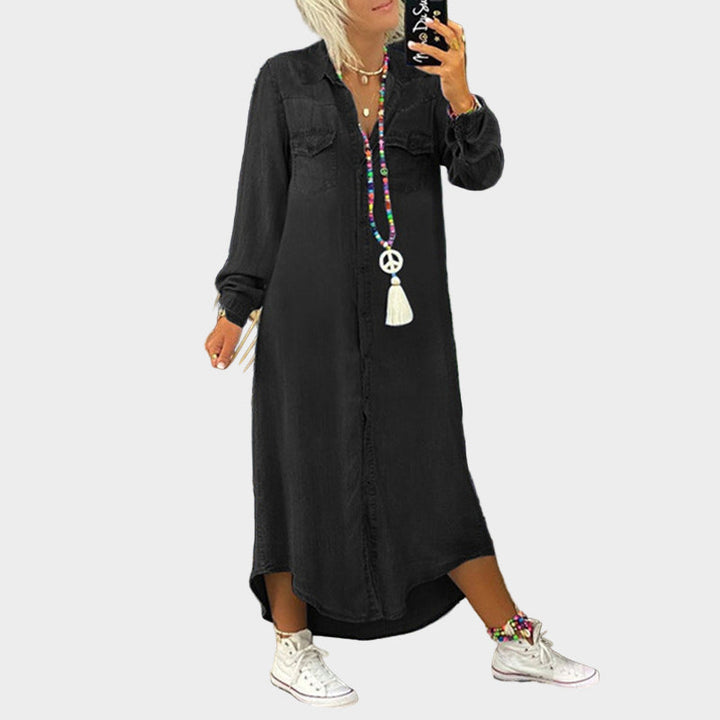 Sabine | Maxi-Jeans-Kleid mit langen Ärmeln