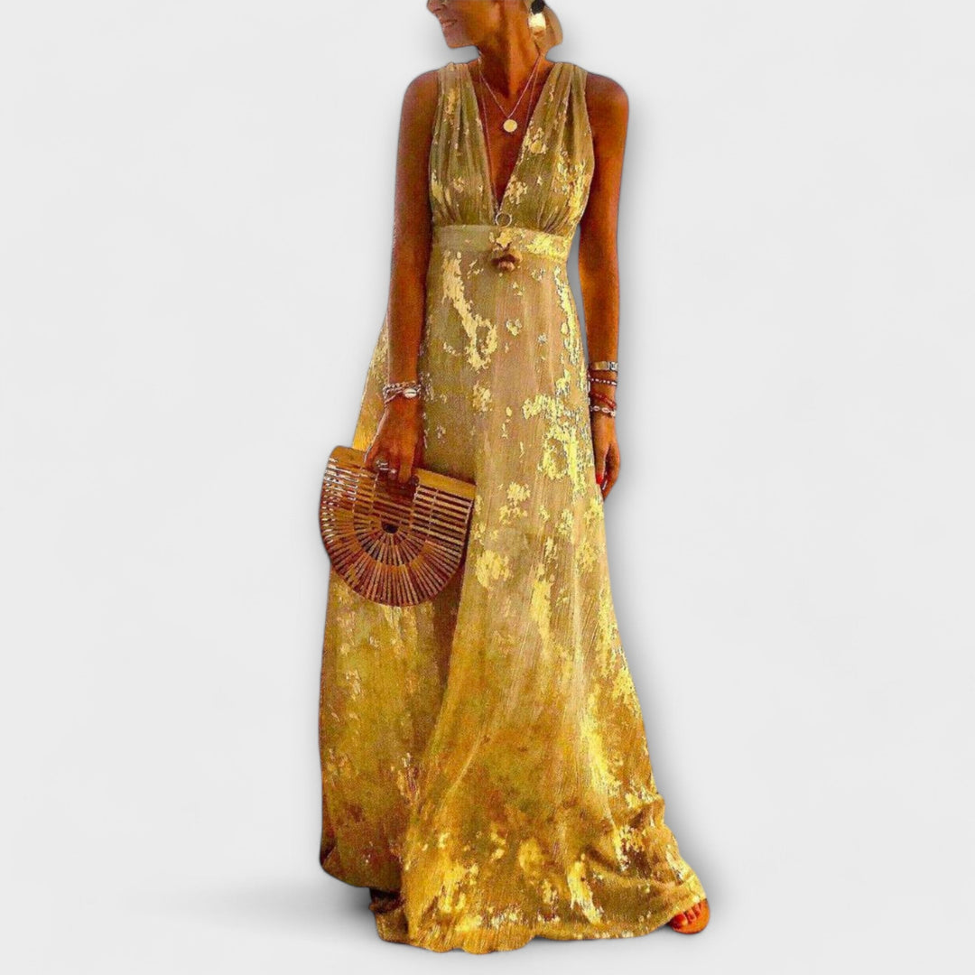Margaretha | Fließendes Kleid mit V-Ausschnitt und Pailletten-Details