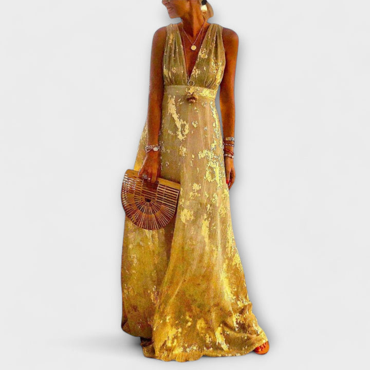 Margaretha | Fließendes Kleid mit V-Ausschnitt und Pailletten-Details