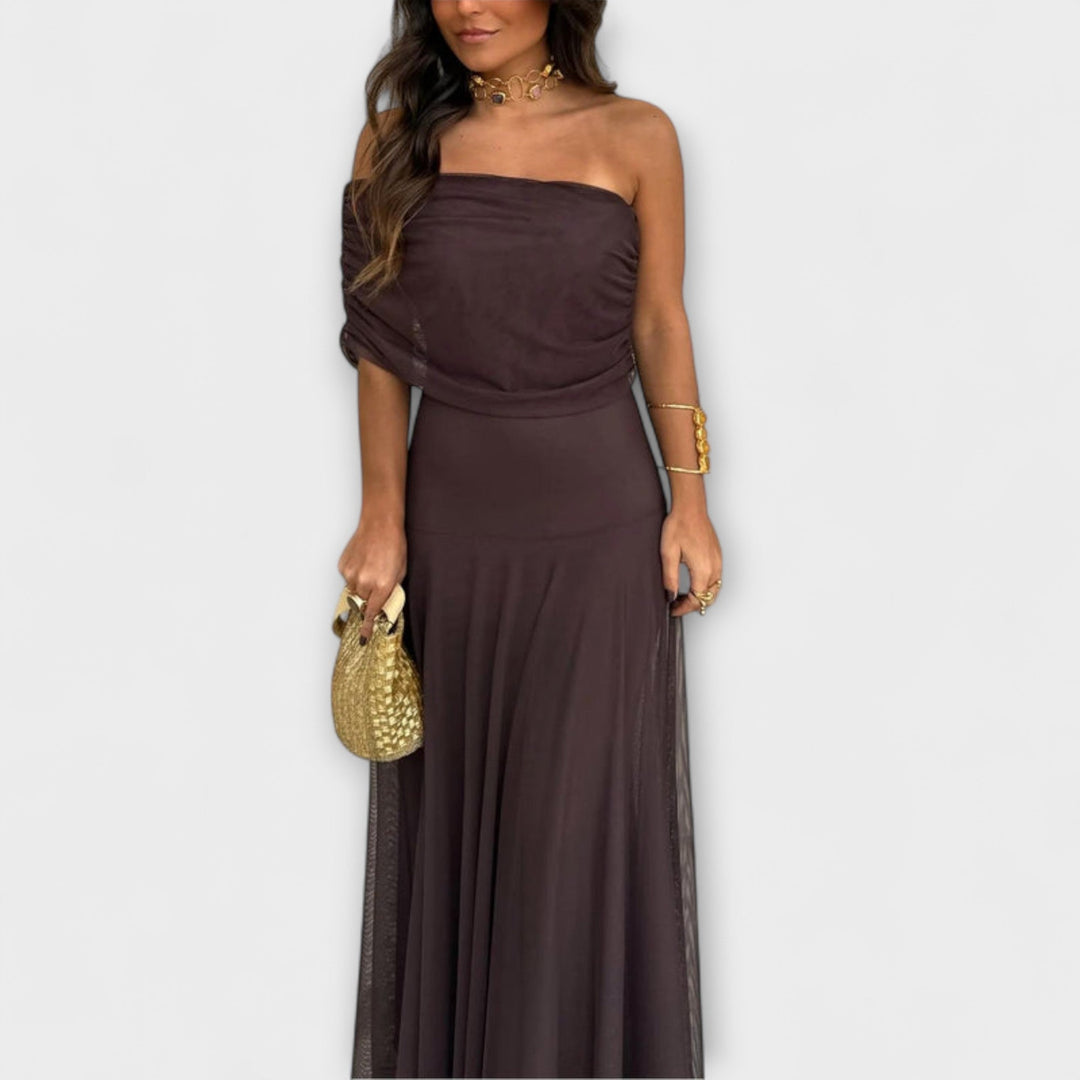Angelika | Toledo Ein-Schulter Mesh Maxikleid