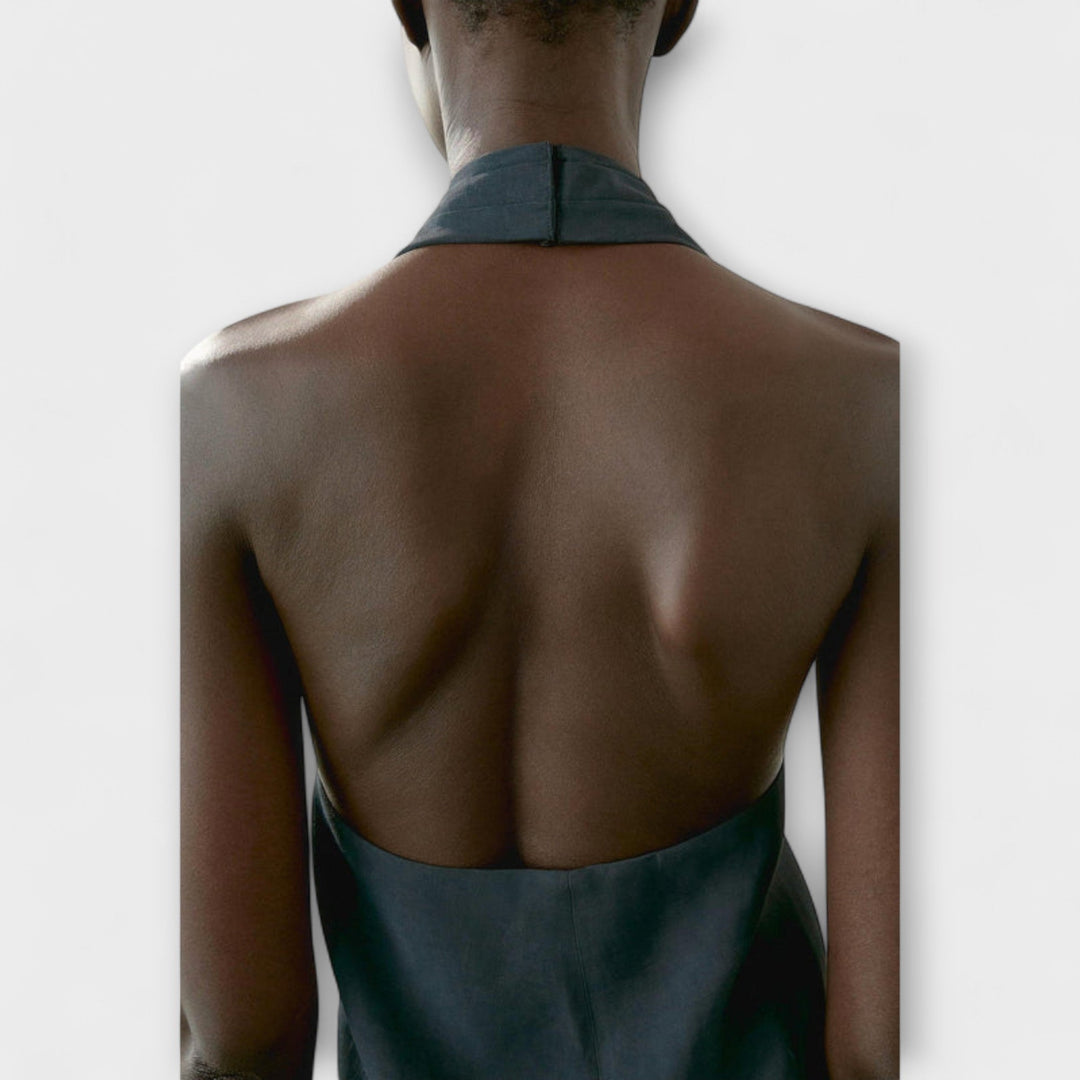 Marion | Blauer Halter Neck Top mit Rückenausschnitt