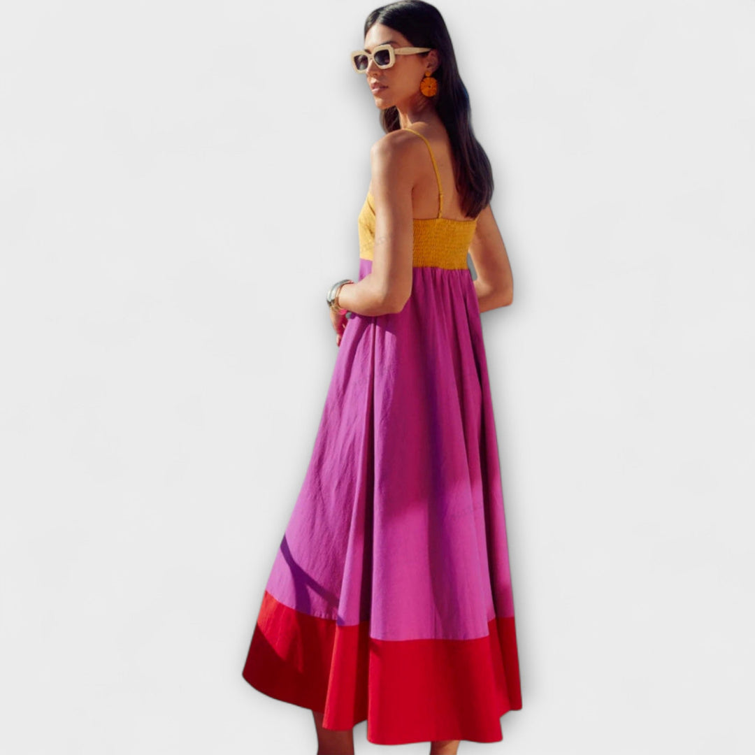 Wilhelmine | Farbblock Spaghetti-Träger Kleid