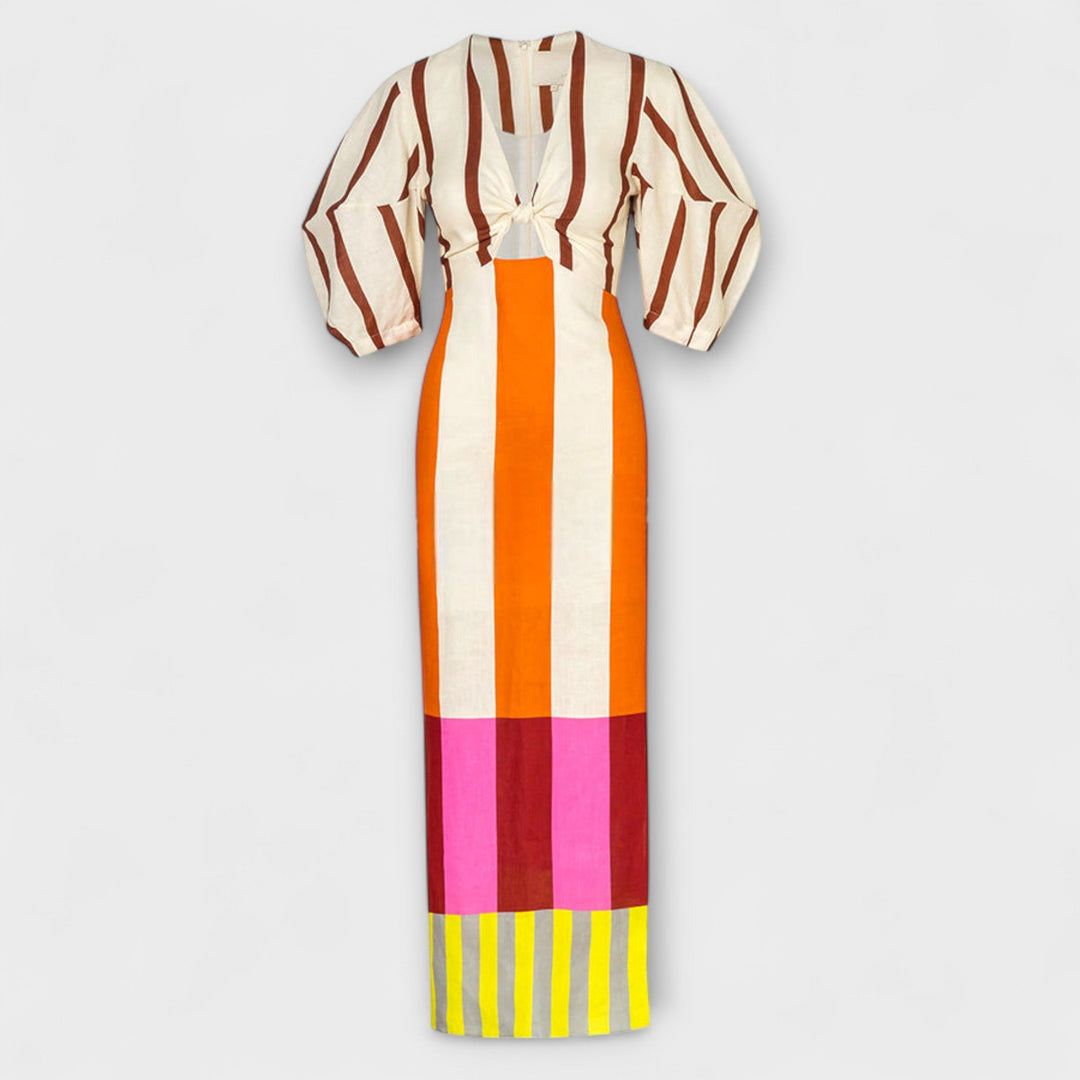 Louisa | Maxi-Kleid mit Front-Ausschnitt und Puffärmeln