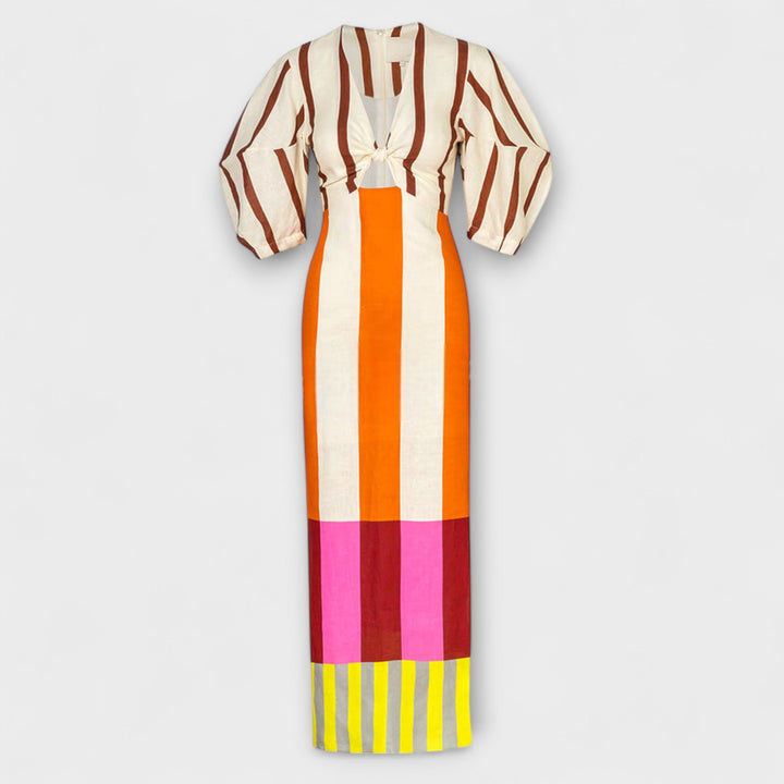 Louisa | Maxi-Kleid mit Front-Ausschnitt und Puffärmeln