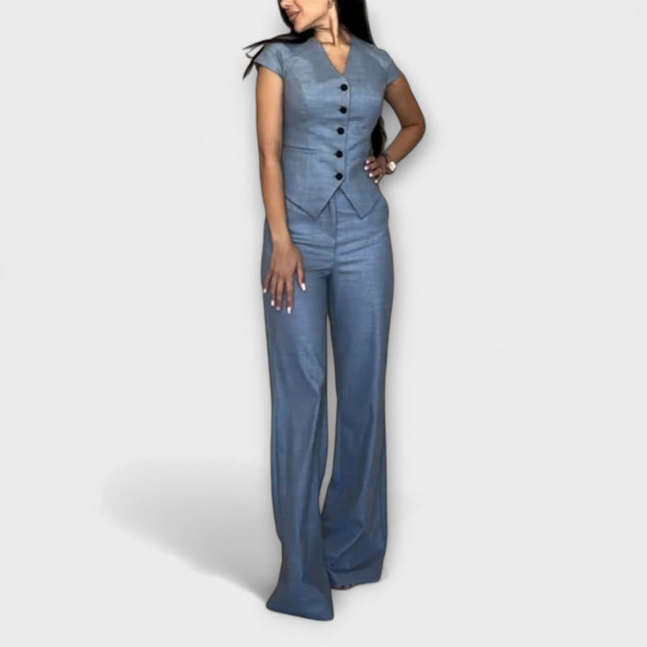 Karin | Schickes V-Ausschnitt-Top und Hosen-Set