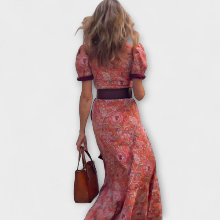 Ursula | Elegantes Rosa Maxi-Kleid mit kurzen Ärmeln