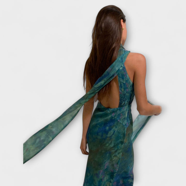 Jennifer | Iris Druck Monet Maxikleid