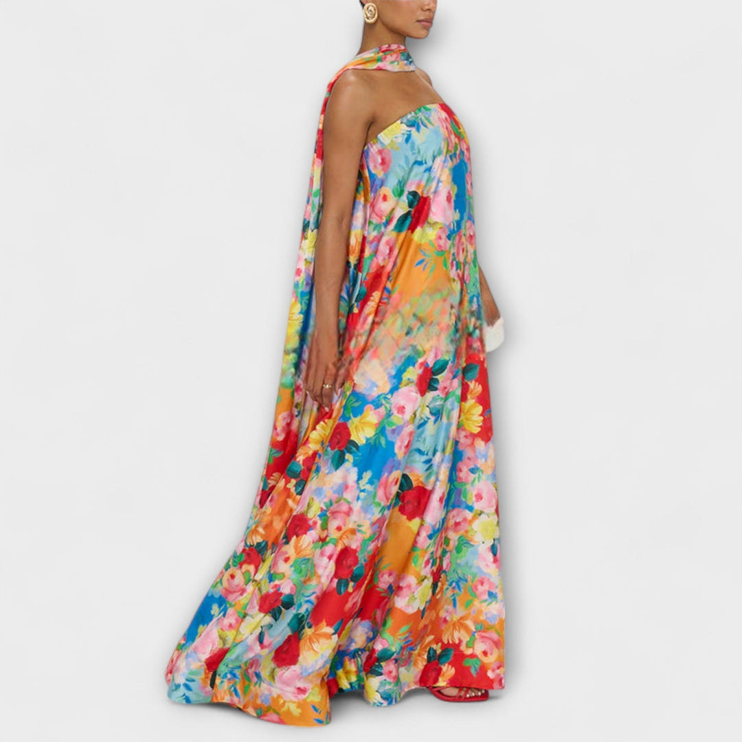 Verena | schulterfrei Maxikleid mit Blumenmuster
