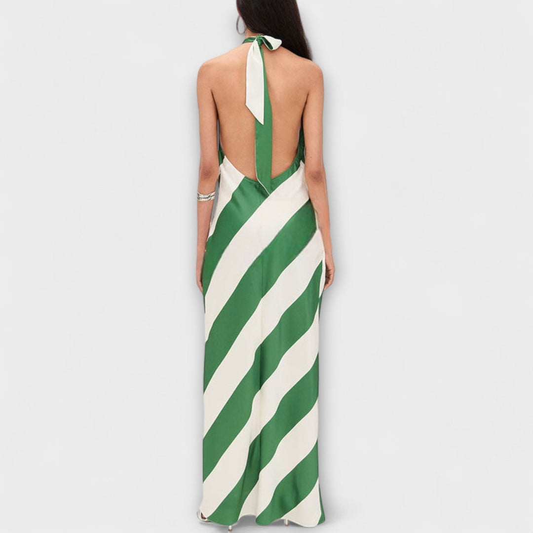 Gerda | Streifenmuster Halter Rückenfreies Maxikleid