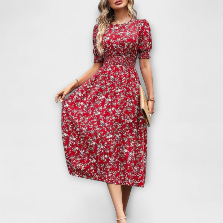 Reinhild | Kleid mit Rundhalsausschnitt und Blumenmuster