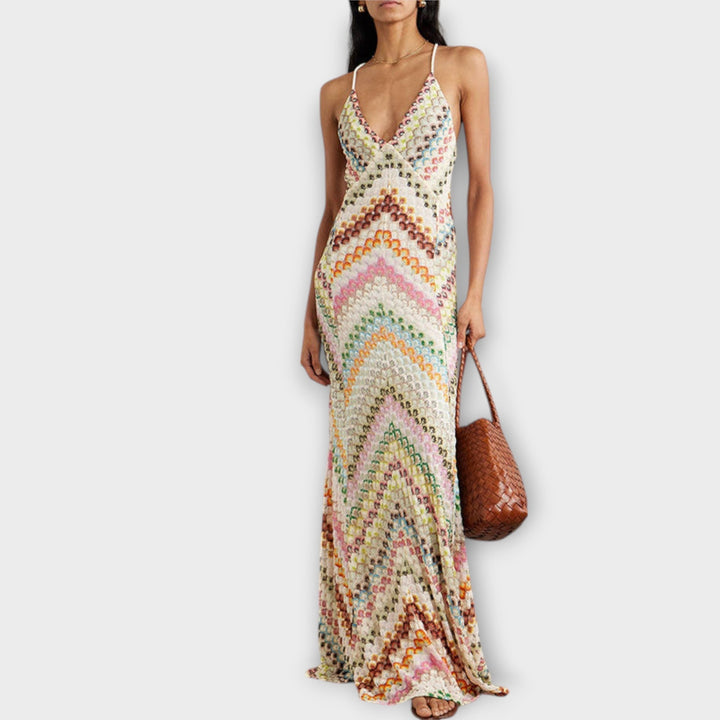 Laura | Missoni Buntes Fischgrätenmuster Maxikleid