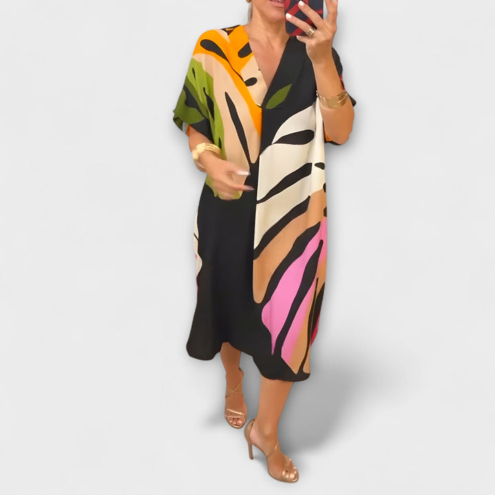 Nora | Lässiges Kleid mit Bunter Blätterdruck