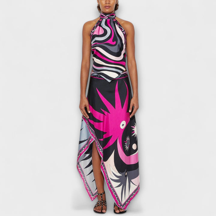 Margarete | Set aus Neckholder-Top und asymmetrischem Midi-Rock