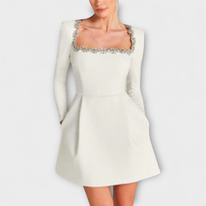 Frauke | Samt-Mini-Kleid mit Juwelenverzierung