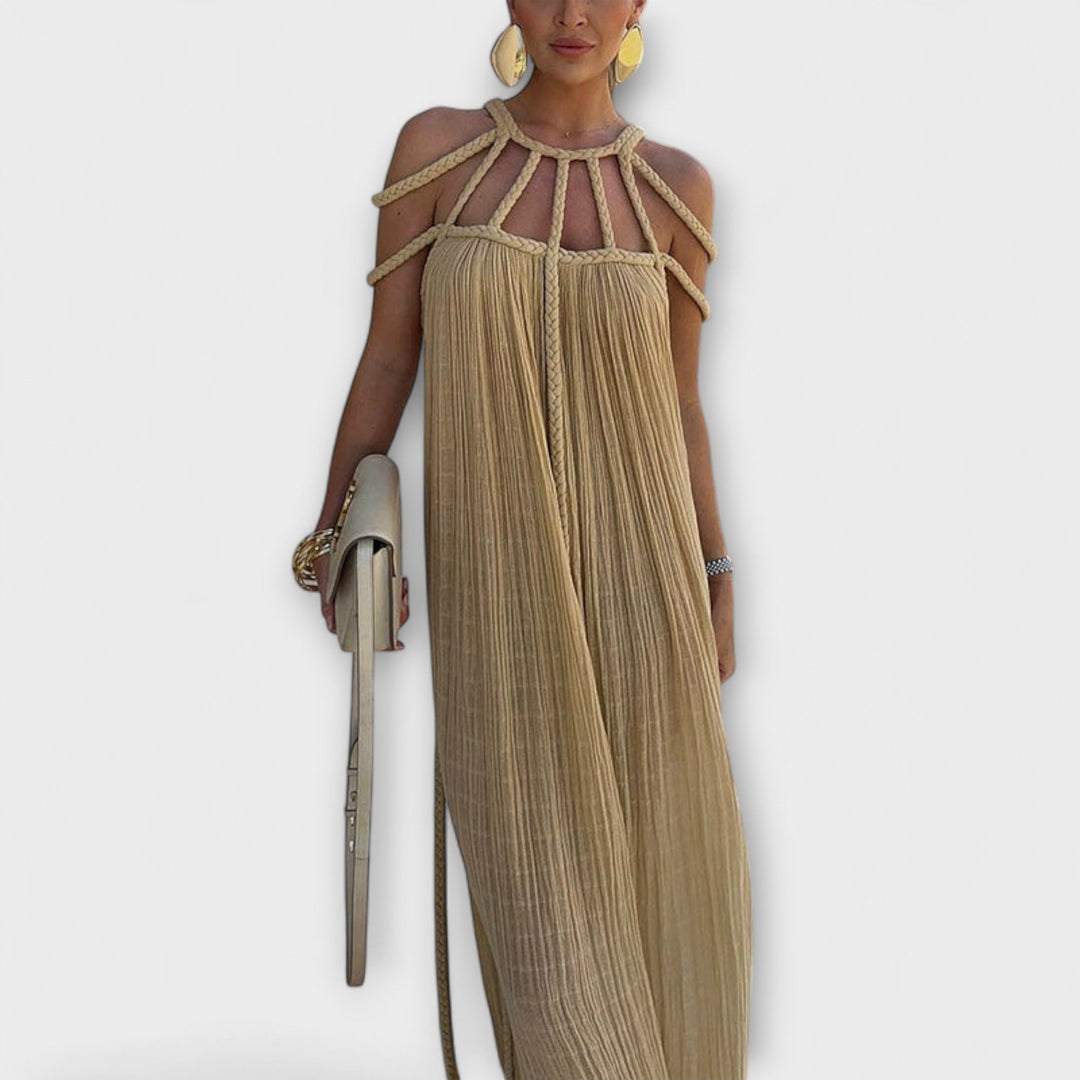 Klara | Ein schickes Maxikleid aus Mischgewebe mit drapierten Zöpfen
