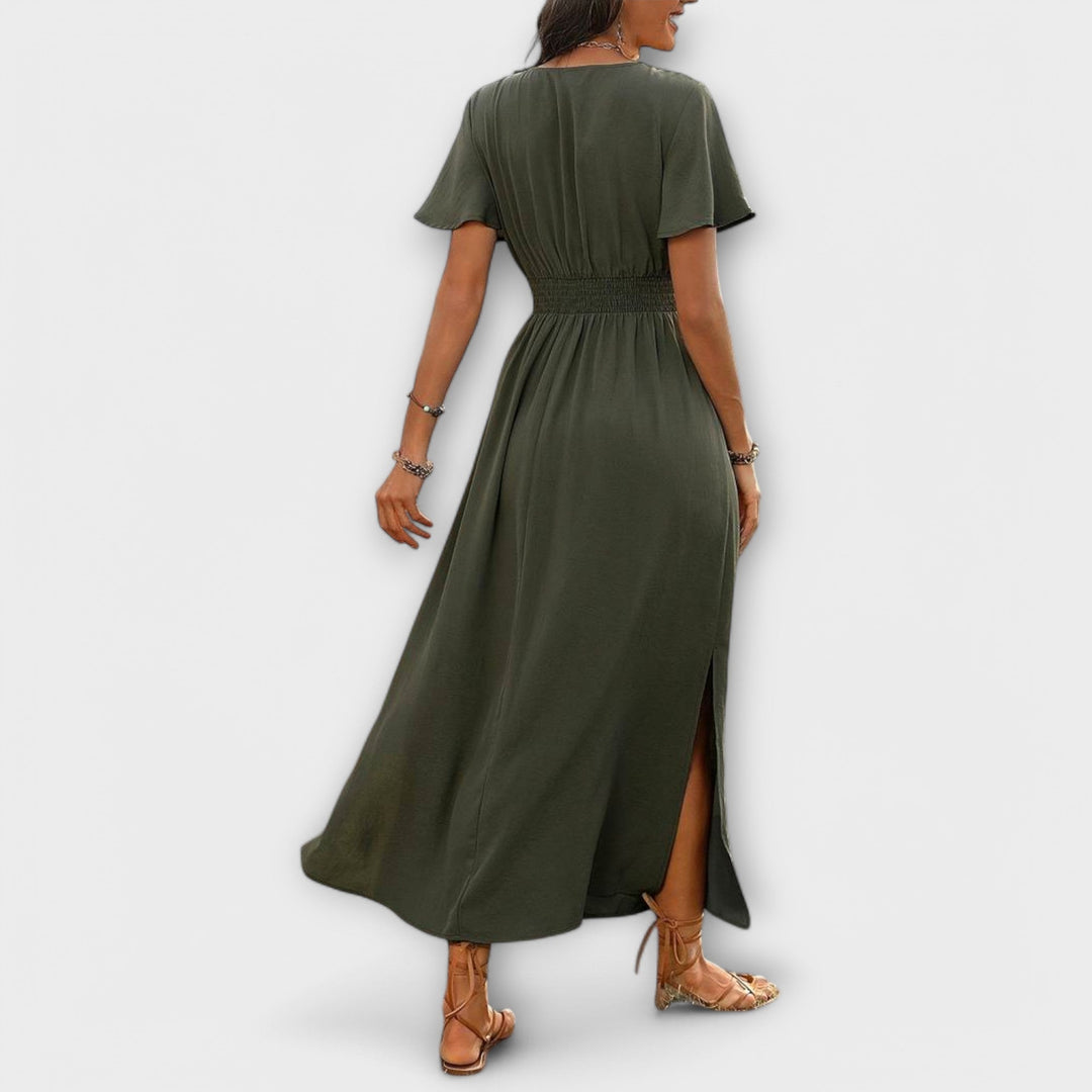 Selma | Elegantes Boho Kleid mit V-Ausschnitt und langen Ärmeln