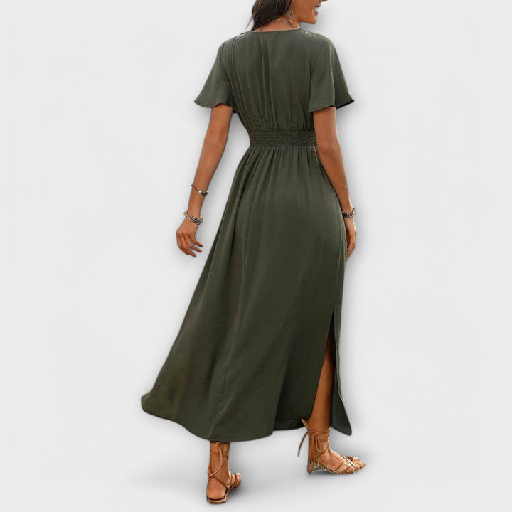 Selma | Elegantes Boho Kleid mit V-Ausschnitt und langen Ärmeln