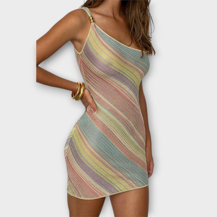 Marlies | modisch Ein-Schulter Strick Minikleid