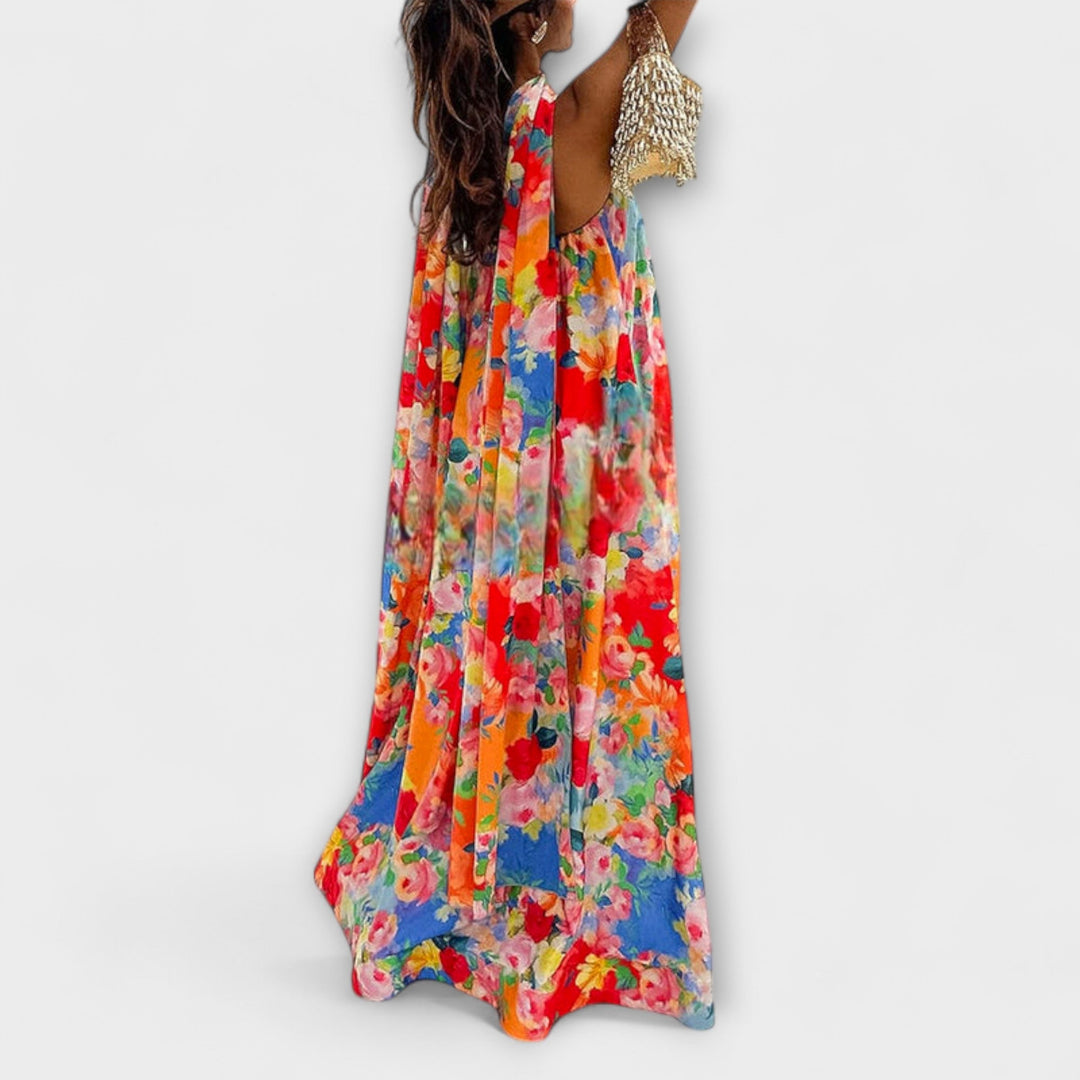 Verena | schulterfrei Maxikleid mit Blumenmuster