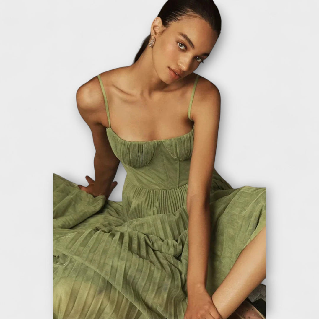 Margaretha | Faltenrock Midikleid aus Tüll mit Bustier-Design