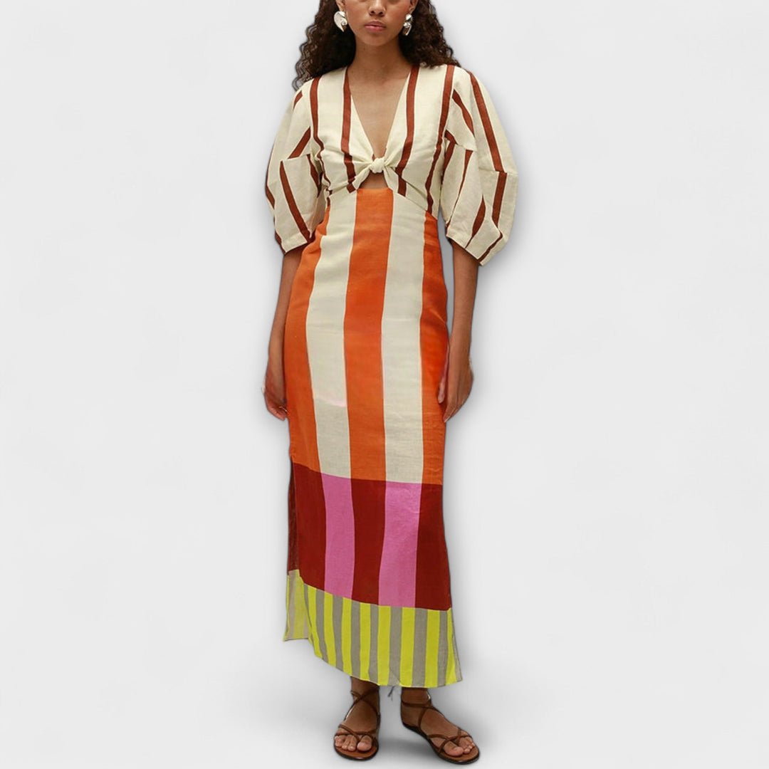 Louisa | Maxi-Kleid mit Front-Ausschnitt und Puffärmeln