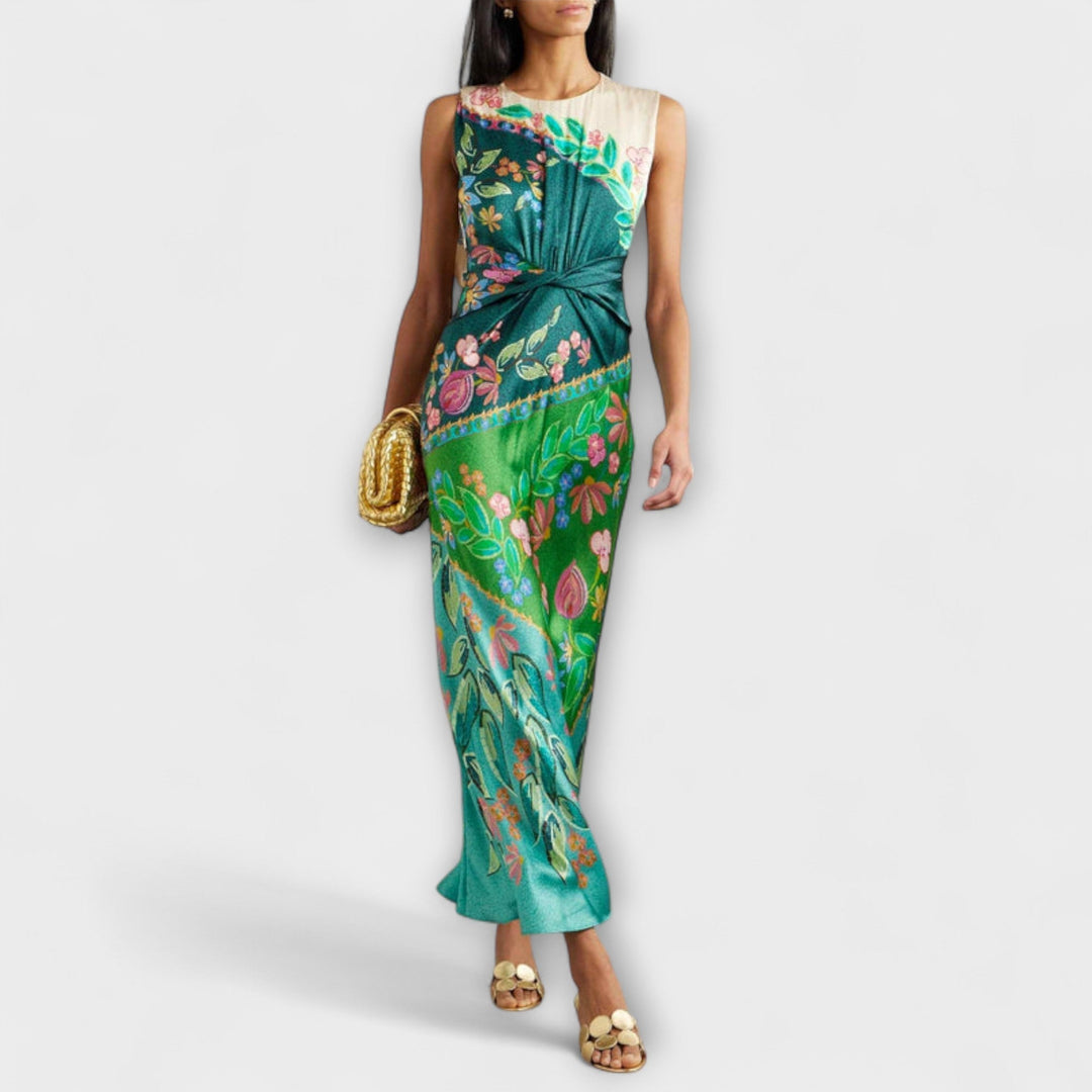 Annemarie | Elegantes Verdrehte Drapierte Blumen Maxikleid