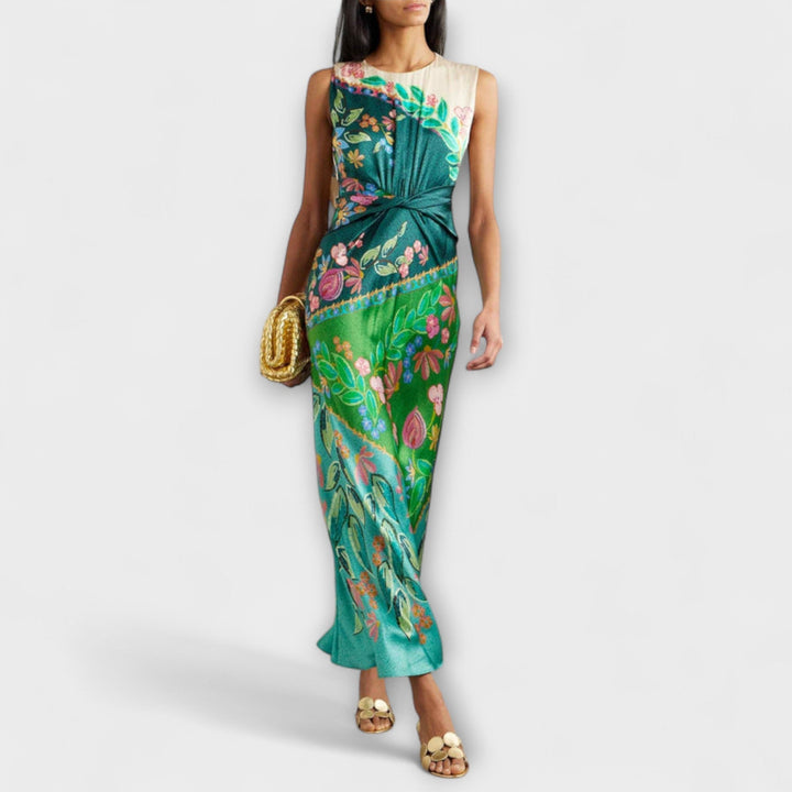 Annemarie | Elegantes Verdrehte Drapierte Blumen Maxikleid