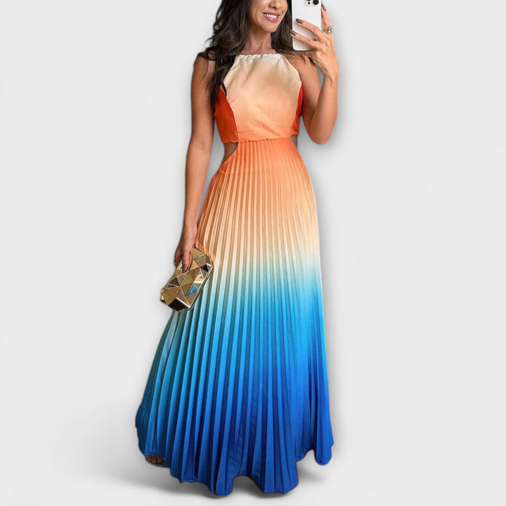 Hanna | Schickes Rückfreies Krawatten-Gradient Faltenmaxikleid