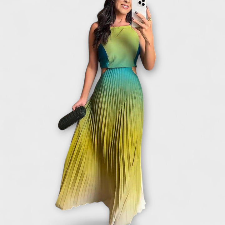Hanna | Schickes Rückfreies Krawatten-Gradient Faltenmaxikleid