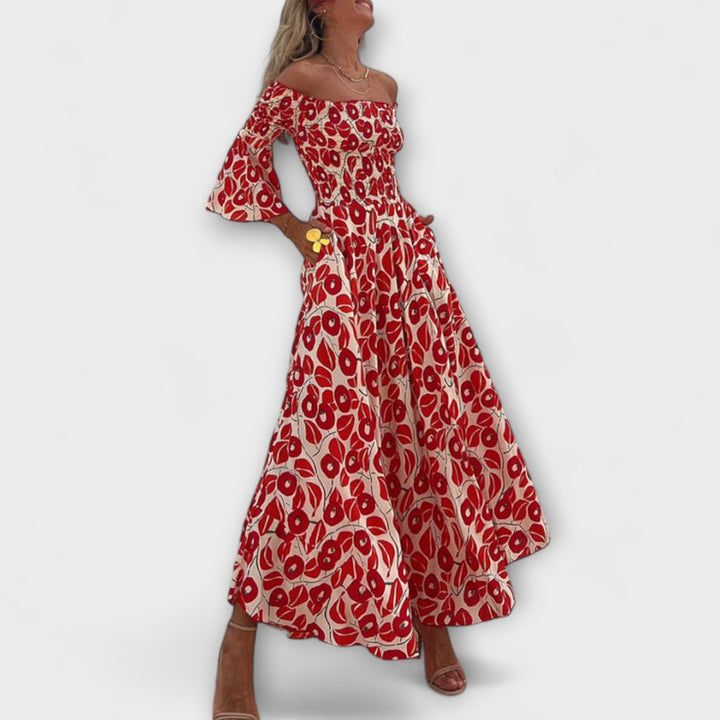 Greta | Urlaubstaugliches schulterfreies Maxikleid