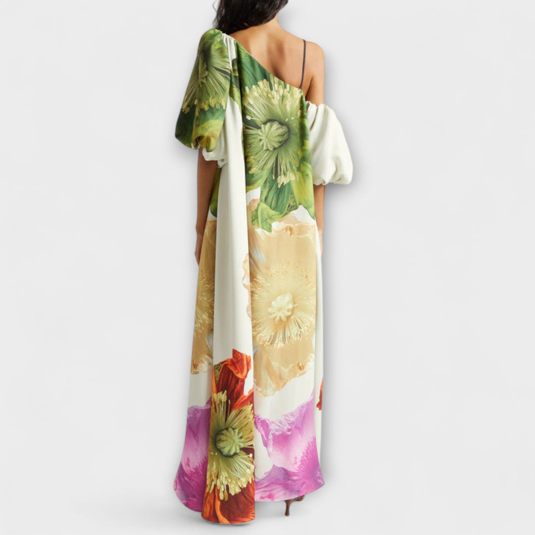 Pia | Asymmetrisches floral-Maxikleid