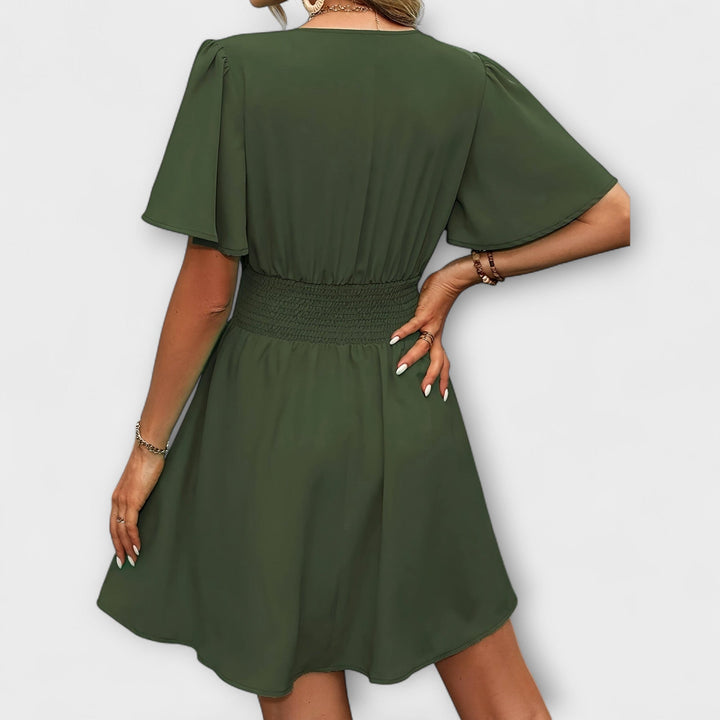 Gudrun | Kleid mit geraffter Taille und V-Ausschnitt