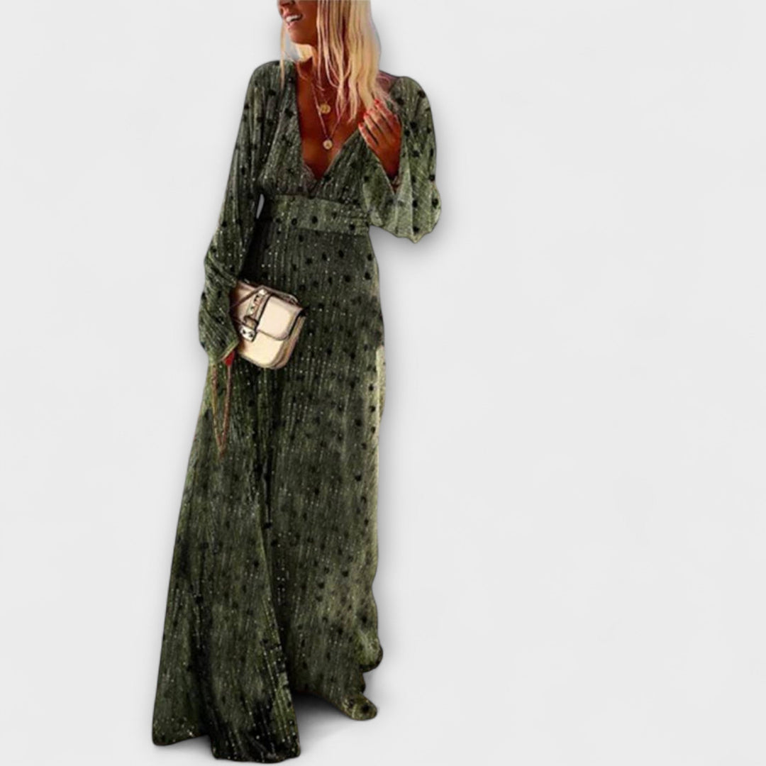 Frieda | Elegantes langes Kleid mit Punktemuster-Druck