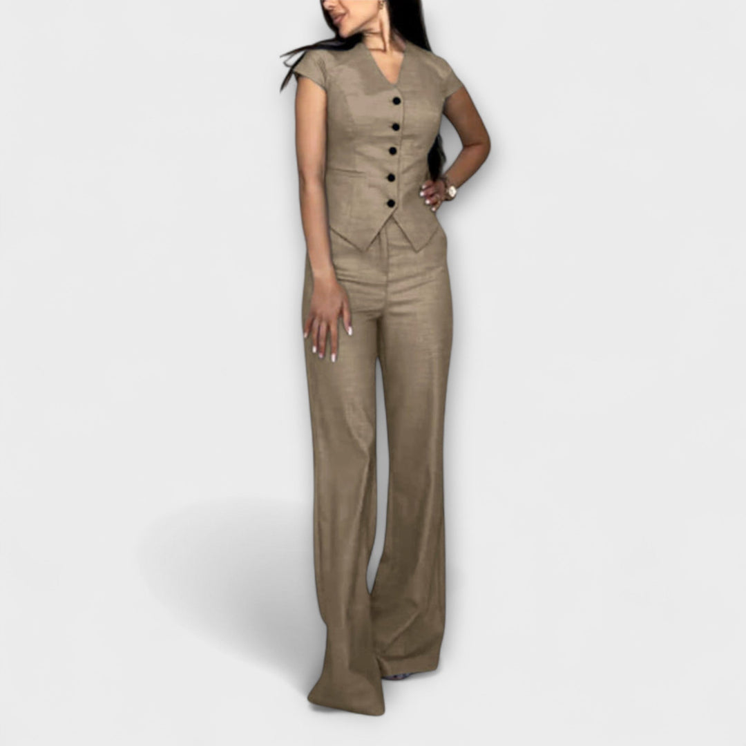 Karin | Schickes V-Ausschnitt-Top und Hosen-Set
