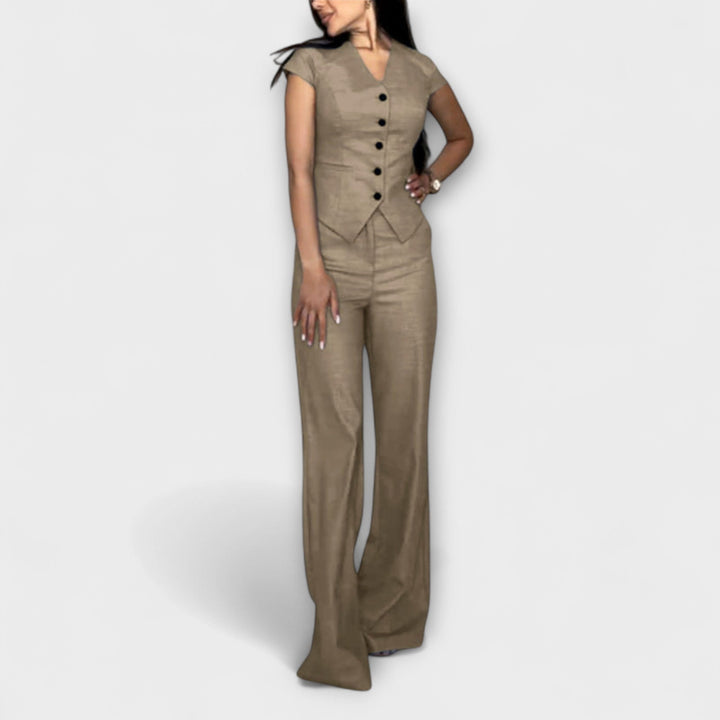 Karin | Schickes V-Ausschnitt-Top und Hosen-Set