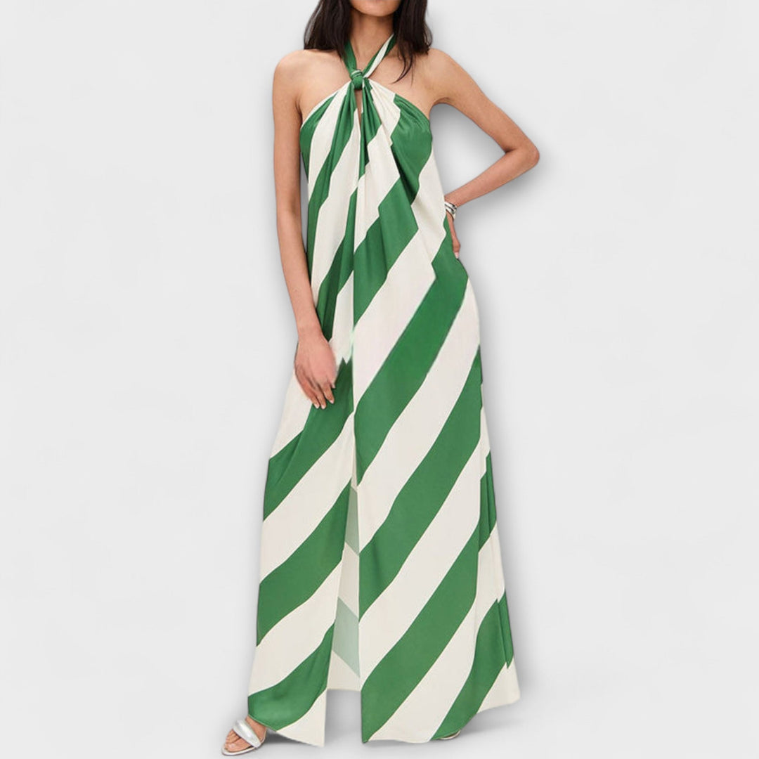 Gerda | Streifenmuster Halter Rückenfreies Maxikleid