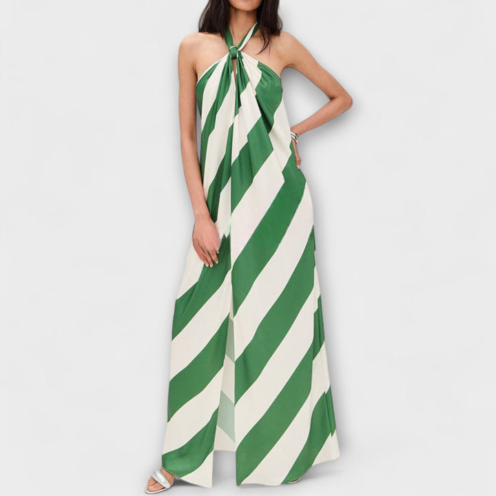 Gerda | Streifenmuster Halter Rückenfreies Maxikleid
