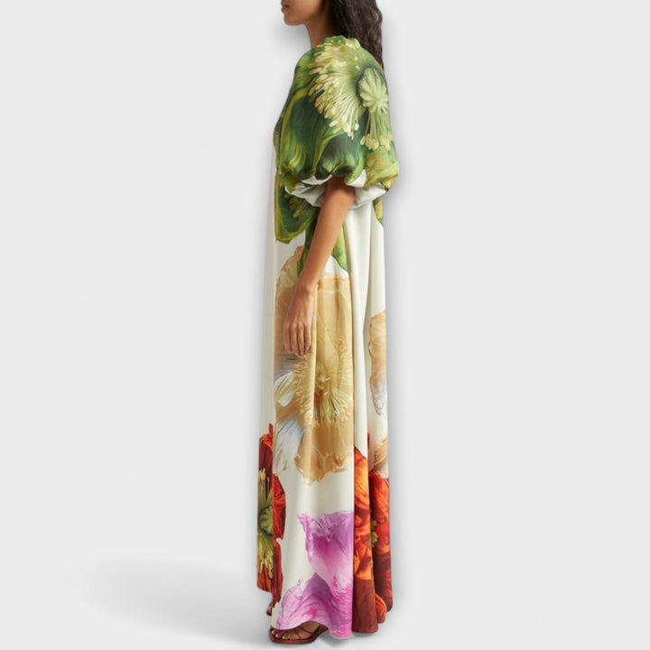 Pia | Asymmetrisches floral-Maxikleid