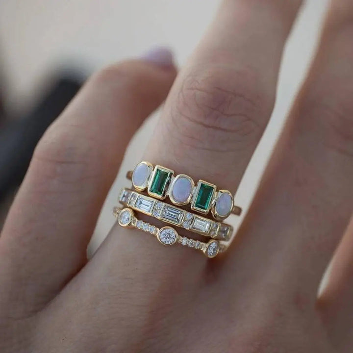 Elena | Vintage-Ringe mit Weißem und Grünen Opal