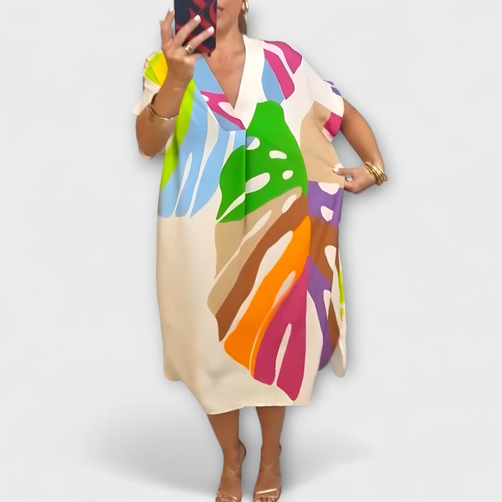 Nora | Lässiges Kleid mit Bunter Blätterdruck