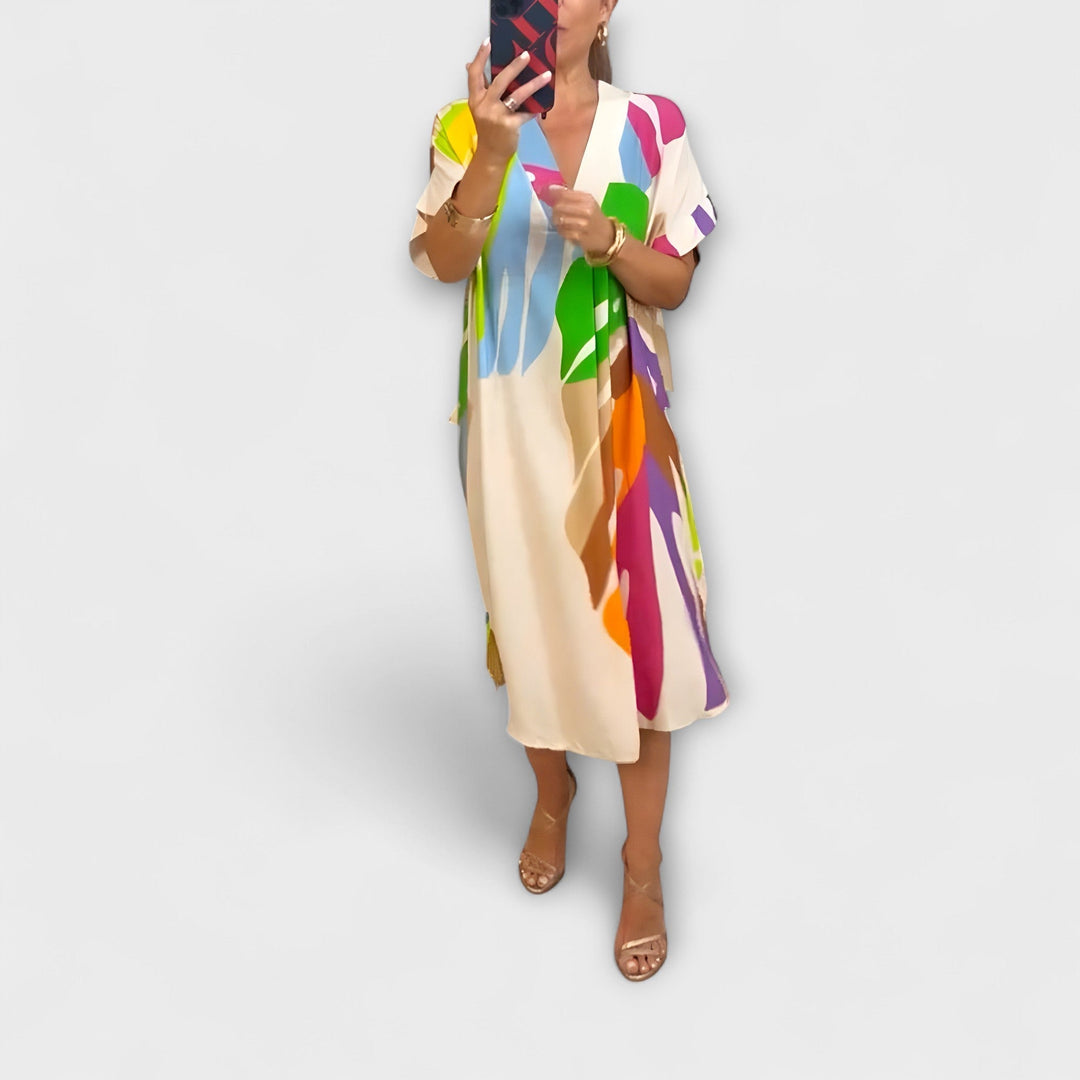 Nora | Lässiges Kleid mit Bunter Blätterdruck