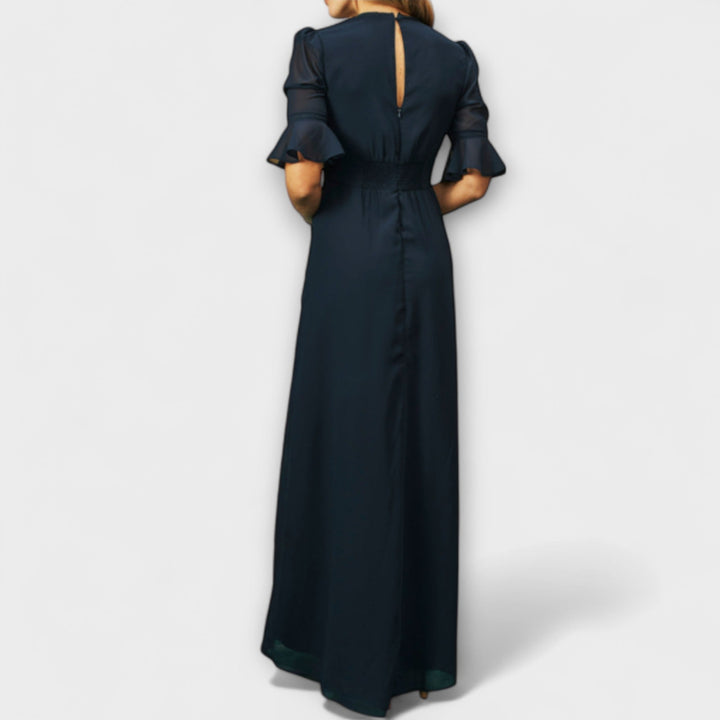 Trude | Elegantes Navy Blau Kleid mit floralstickerei