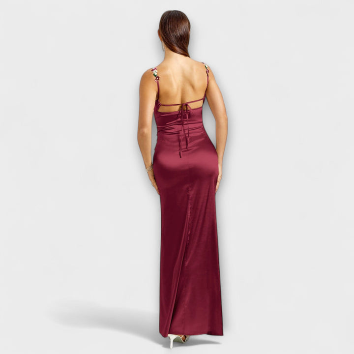 Lia | Verziertes Satin-Kleid mit Trägerschnürung im Rücken