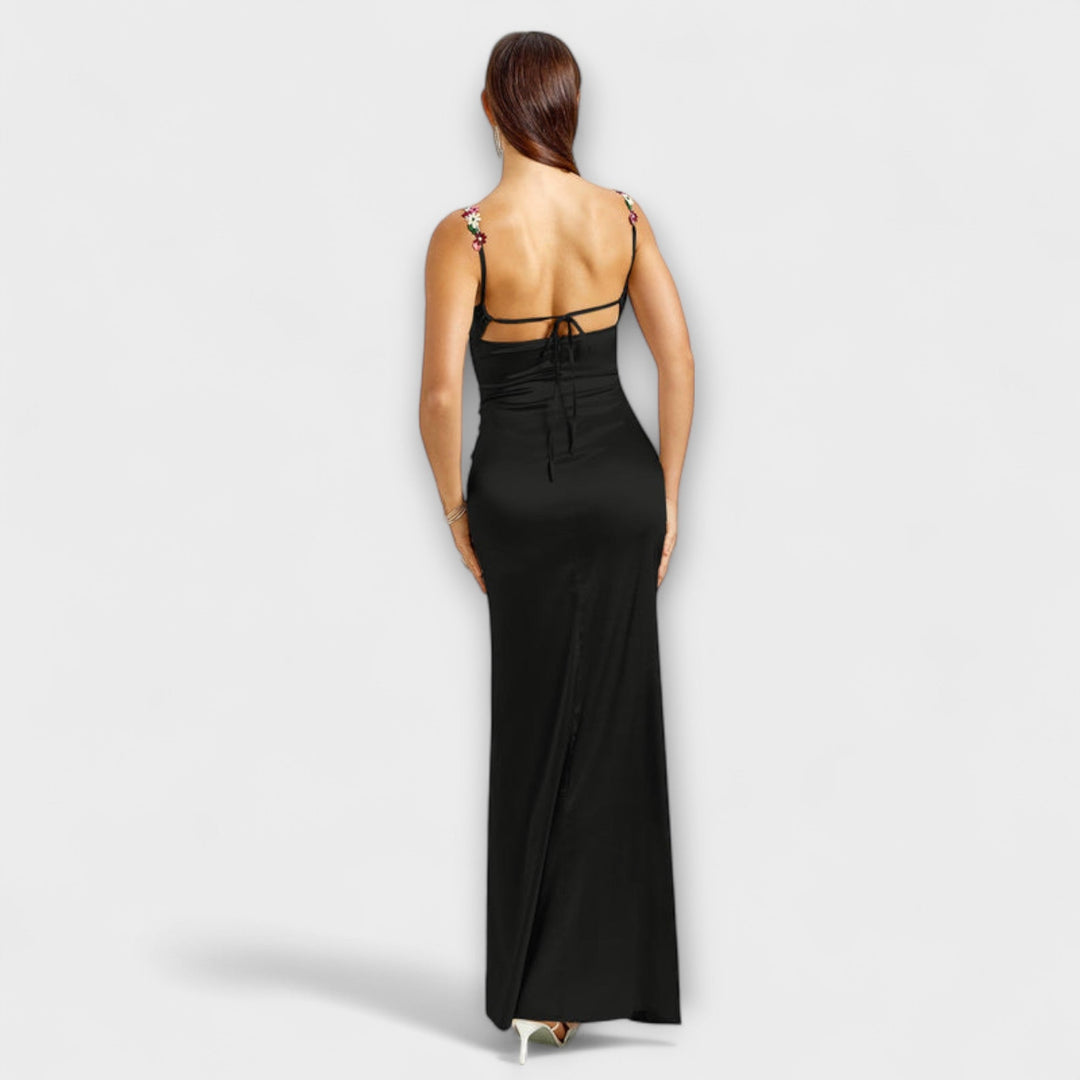Lia | Verziertes Satin-Kleid mit Trägerschnürung im Rücken