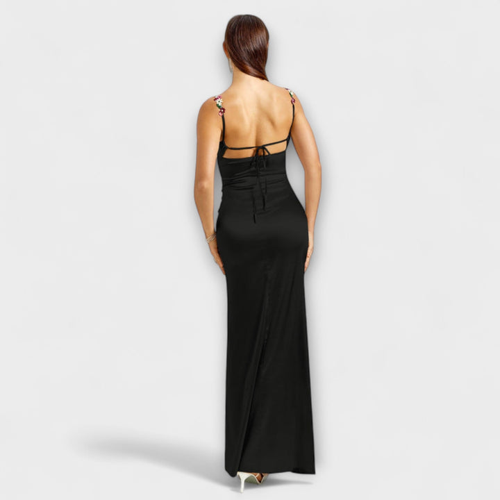 Lia | Verziertes Satin-Kleid mit Trägerschnürung im Rücken